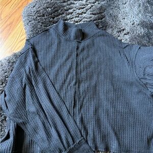 Elan Charcoal Ribbed Turtleneck Top